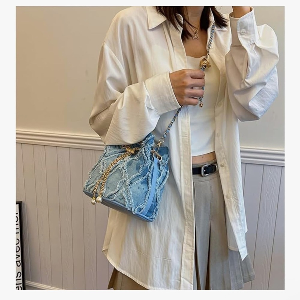 🆕 Vintage Denim Shoulder Bag for Women with Chain Strap Retro Crossbody Bag - Picture 9 of 9